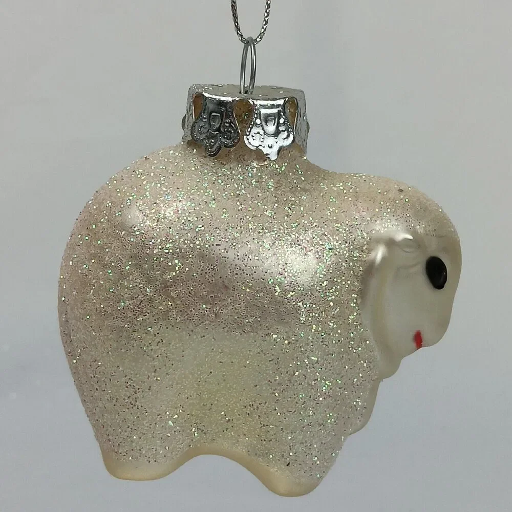 Enesco Standing Glitter Sheep Ornament Blown Glass Silver Sparkle Festive